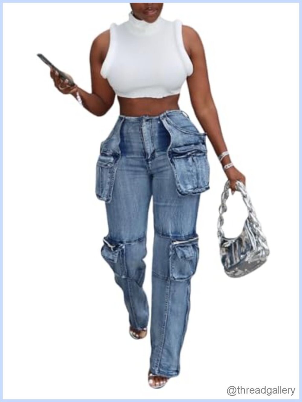 Women's Stretch Cargo Jeans Multi Pockets Y2K Pants